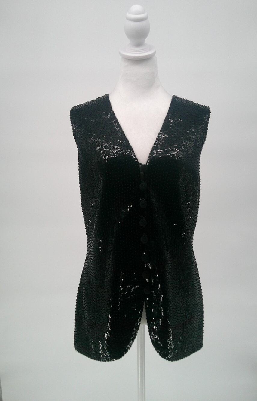 Vintage Valentina Black Wool Beaded Sequined Embellished Y2K Vest Women's Medium